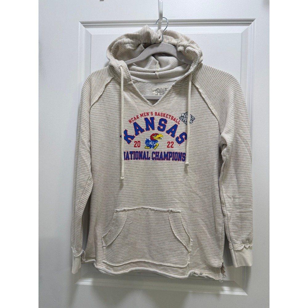 Blue 84 Kansas Jayhawks 2022 National Champions Striped Waffle Hoodie XL